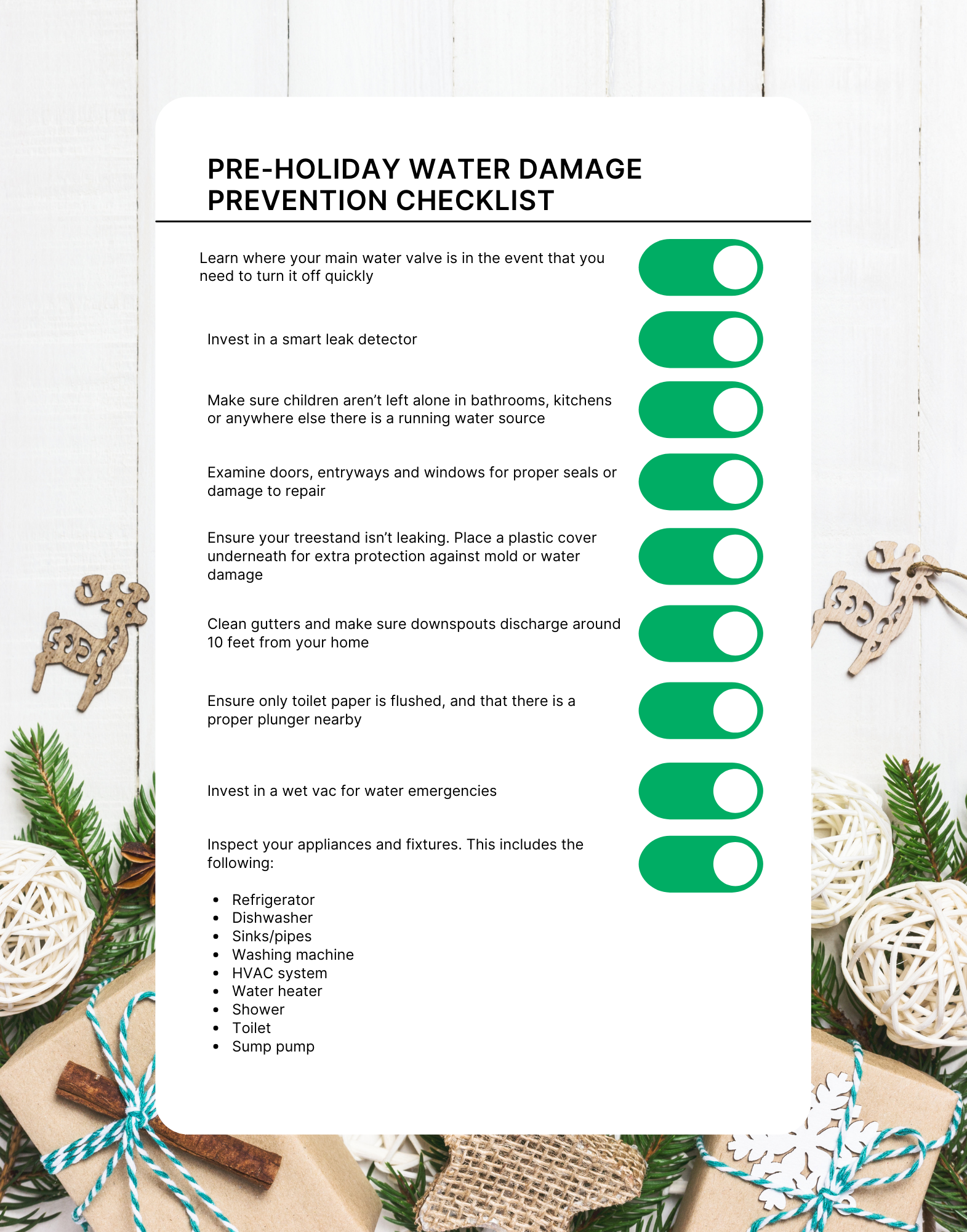 Pre-Holiday Home Maintenance Water Damage Checklist