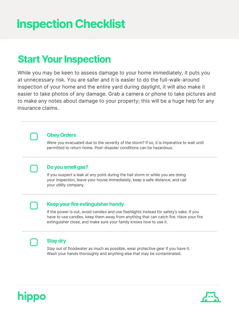 Heavyweather Checklist What To Do After a Hail Storm Checklist | Hippo
