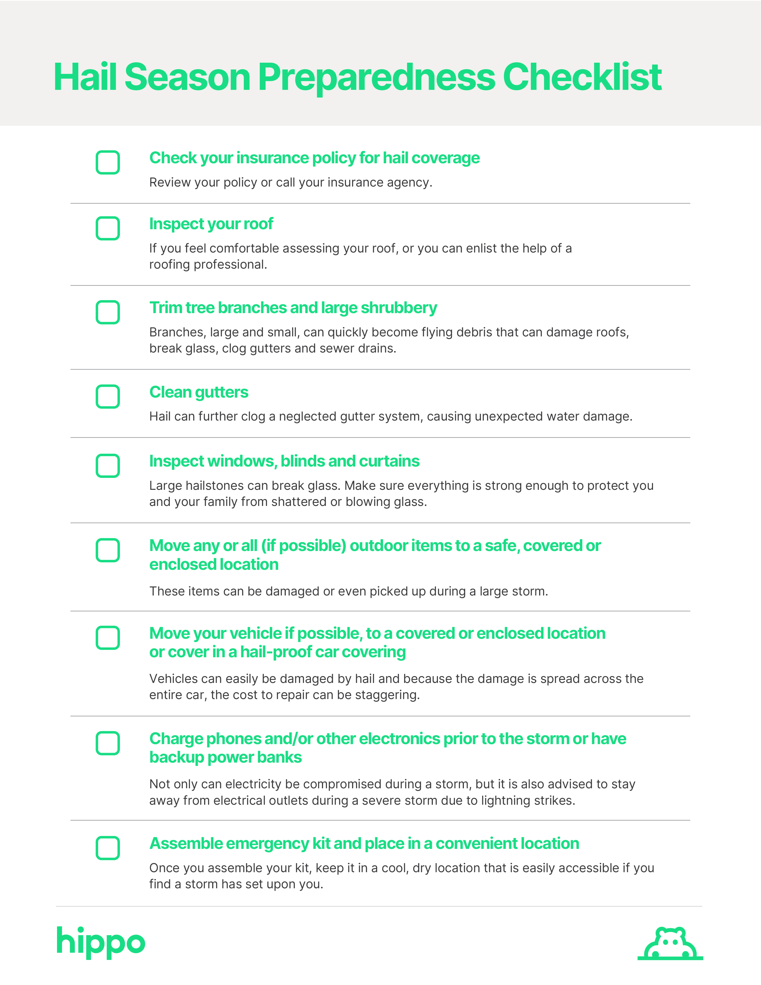 Hail Season Pre Storm Checklist