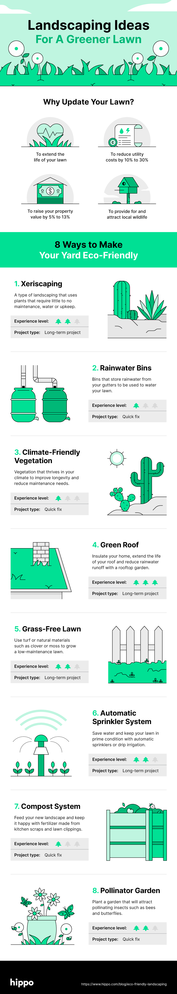Green illustrations of landscaping ideas homeowners can try