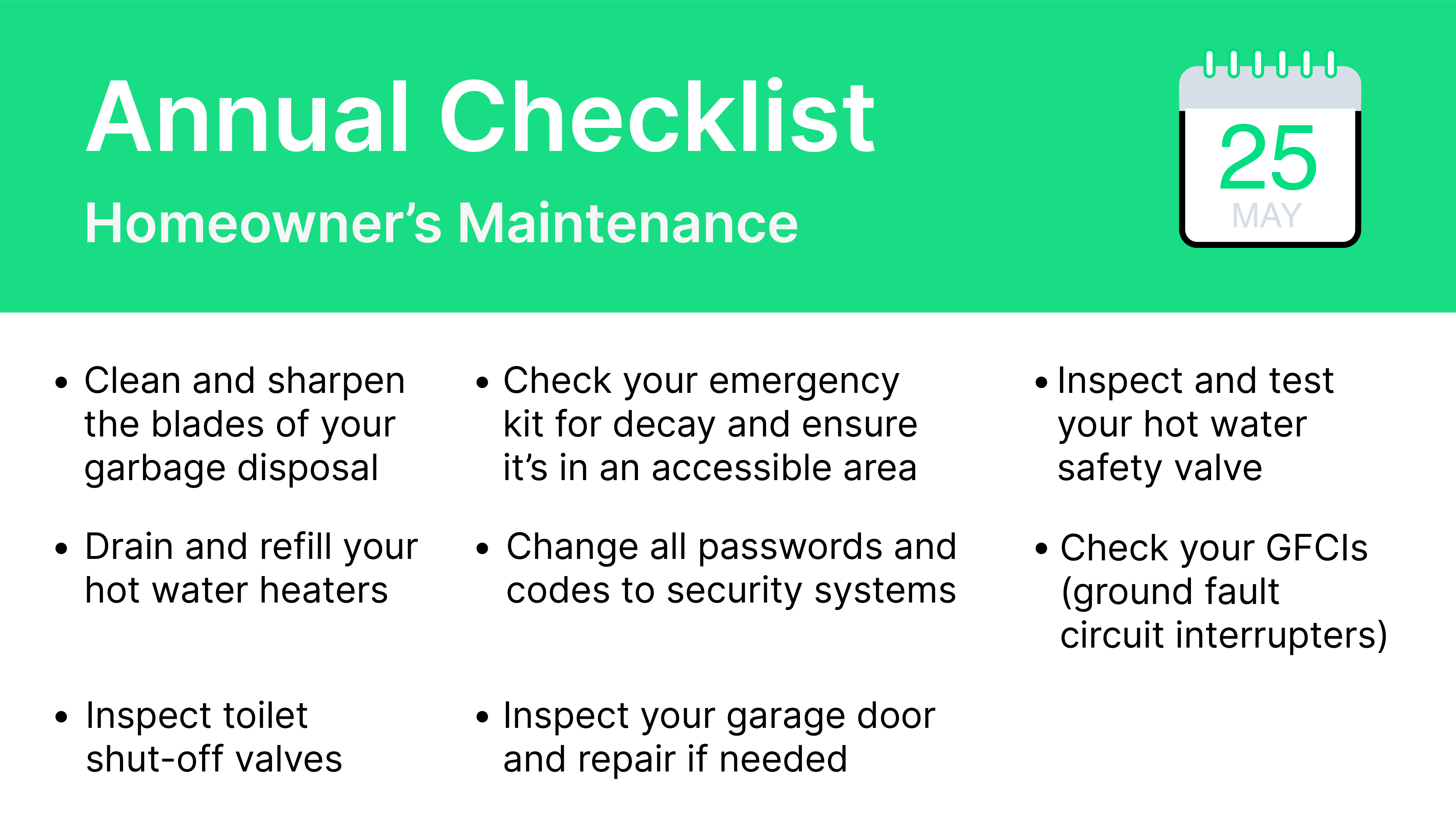 Annual New Homeowner Maintenance Checklist