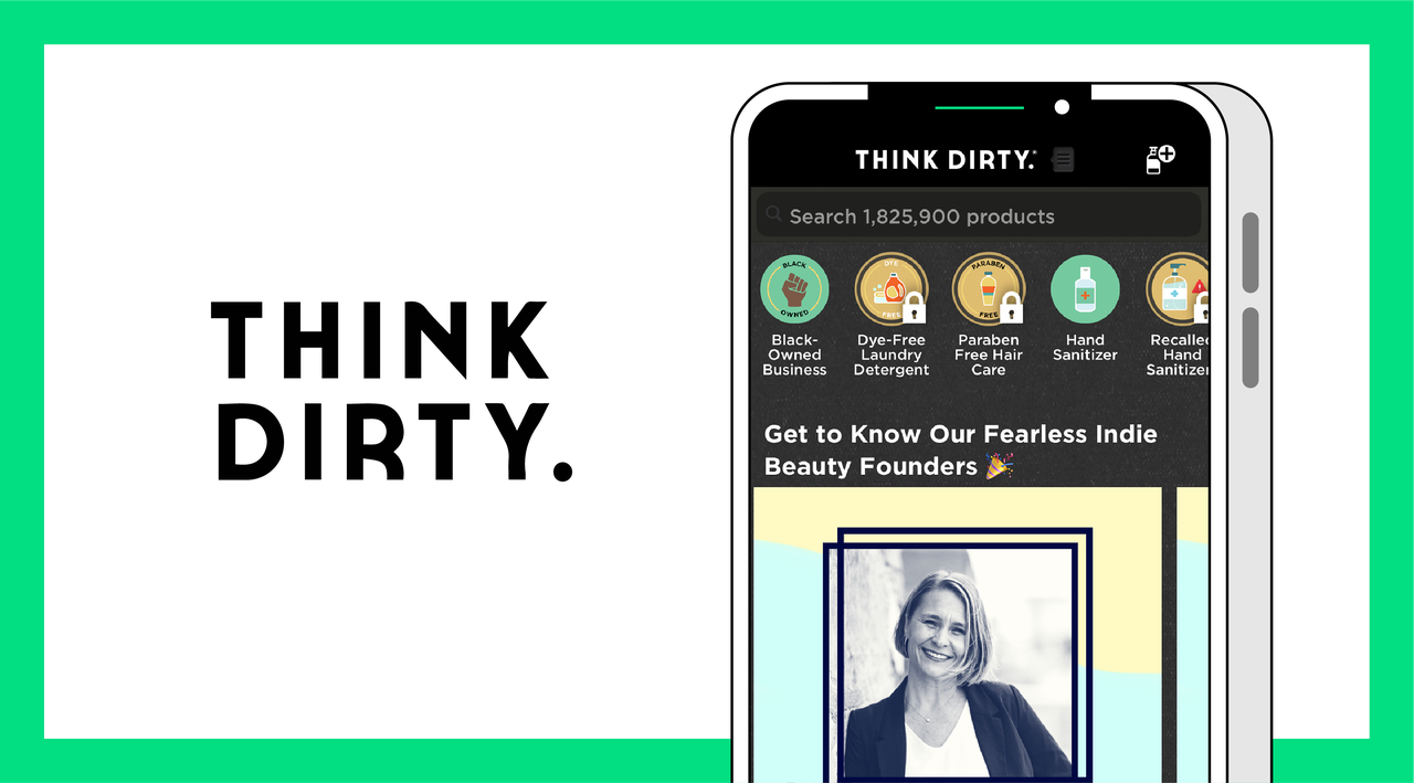 Image of a phone with the ThinkDirty app on the screen surrounded by a green border
