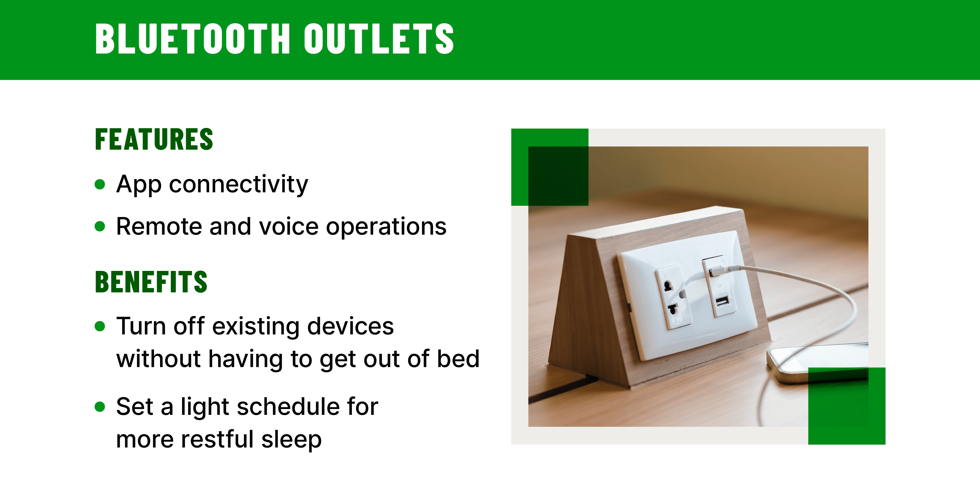 Image of a smart plug with text describing the features and benefits