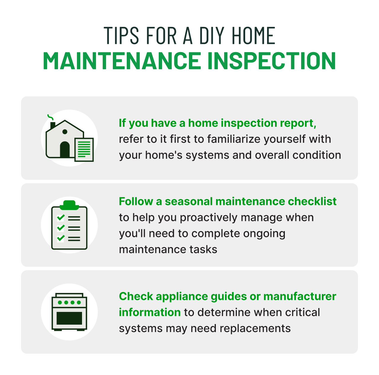 graphic sharing tips for a DIY home maintenance inspection