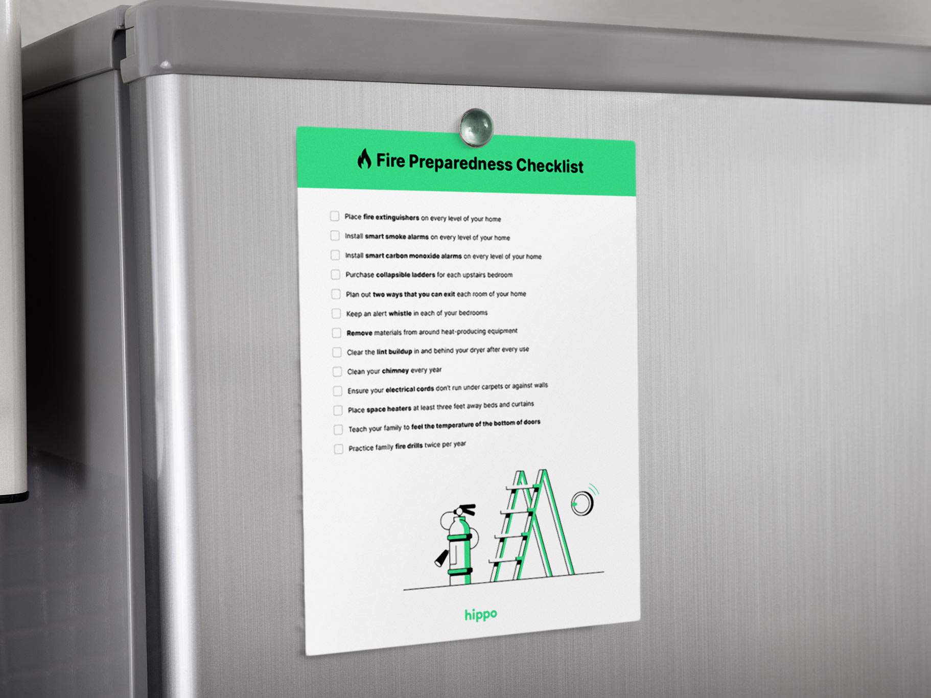 Emergency preparedness checklist on a refrigerator