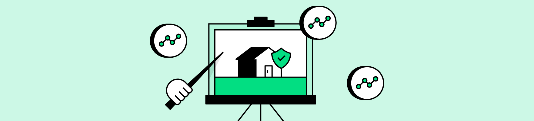 Illustration of a projection screen displaying a house with a shield icon over it