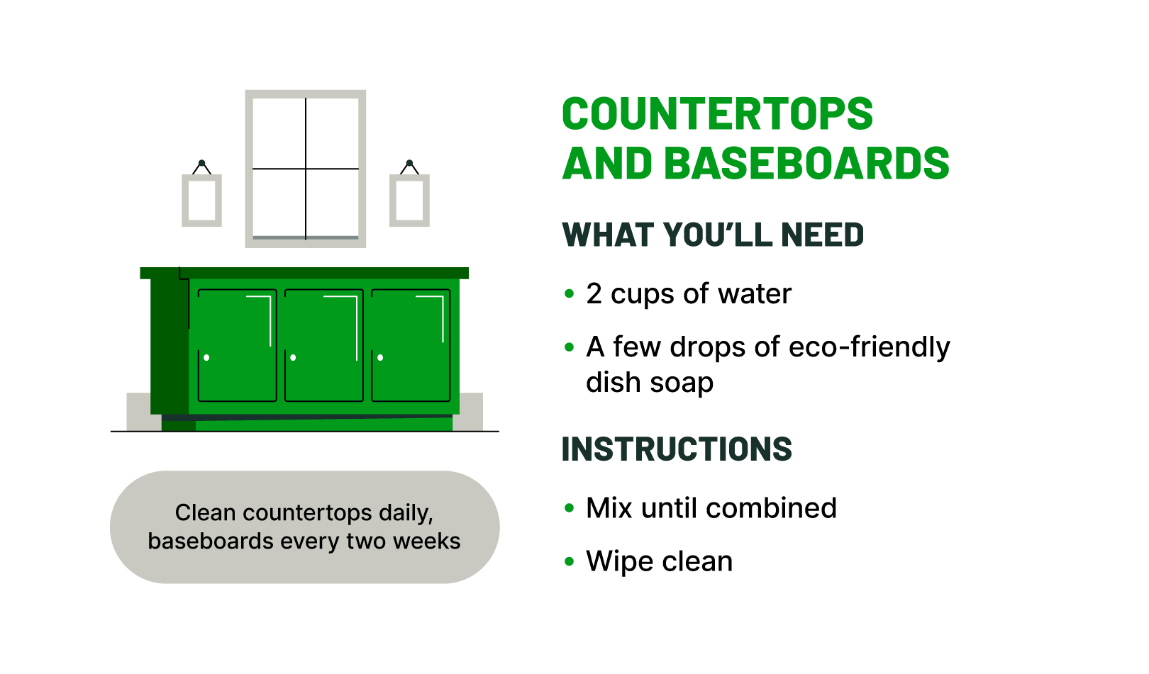 how to clean countertops and baseboards