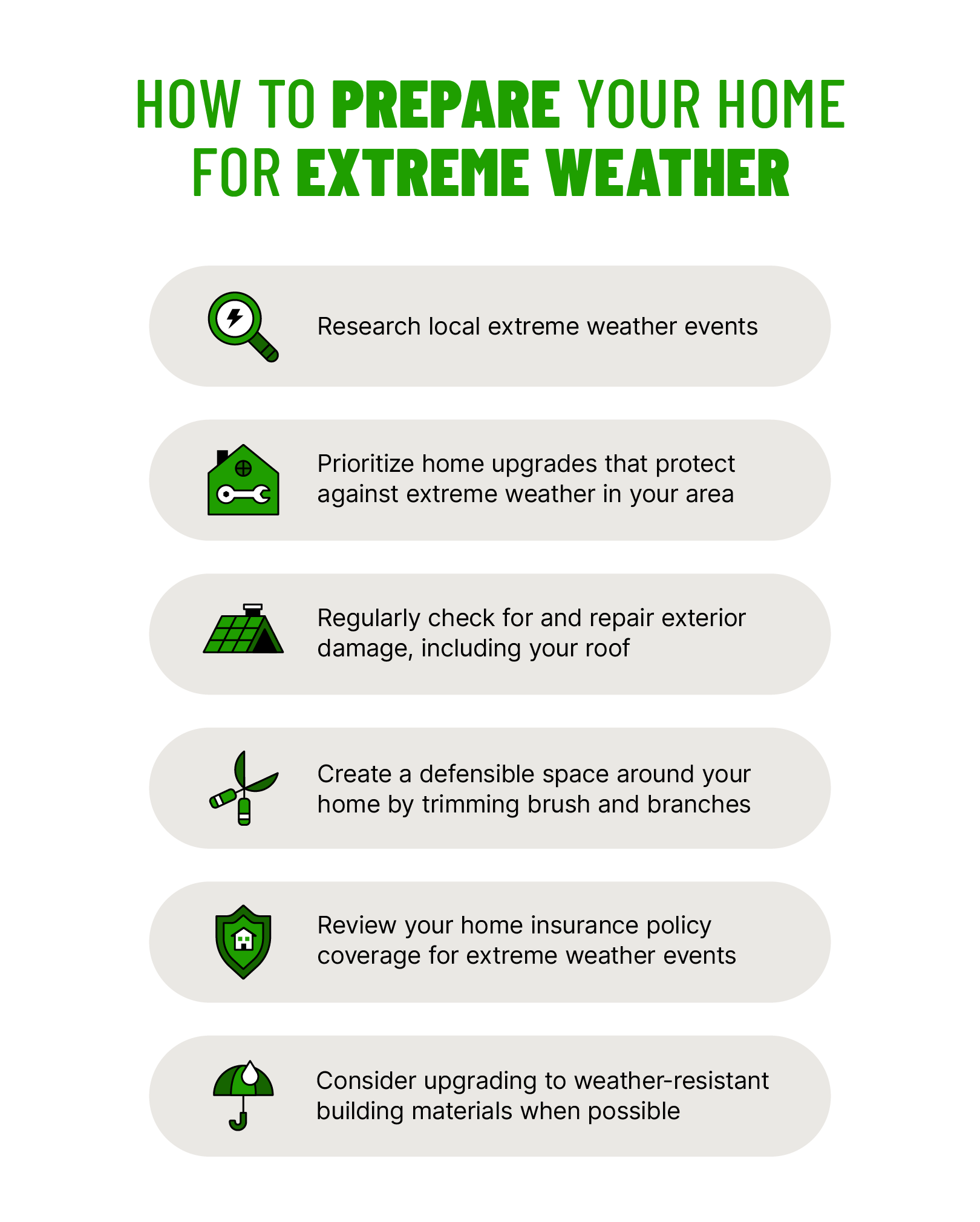 list of tips for preparing a home for extreme weather