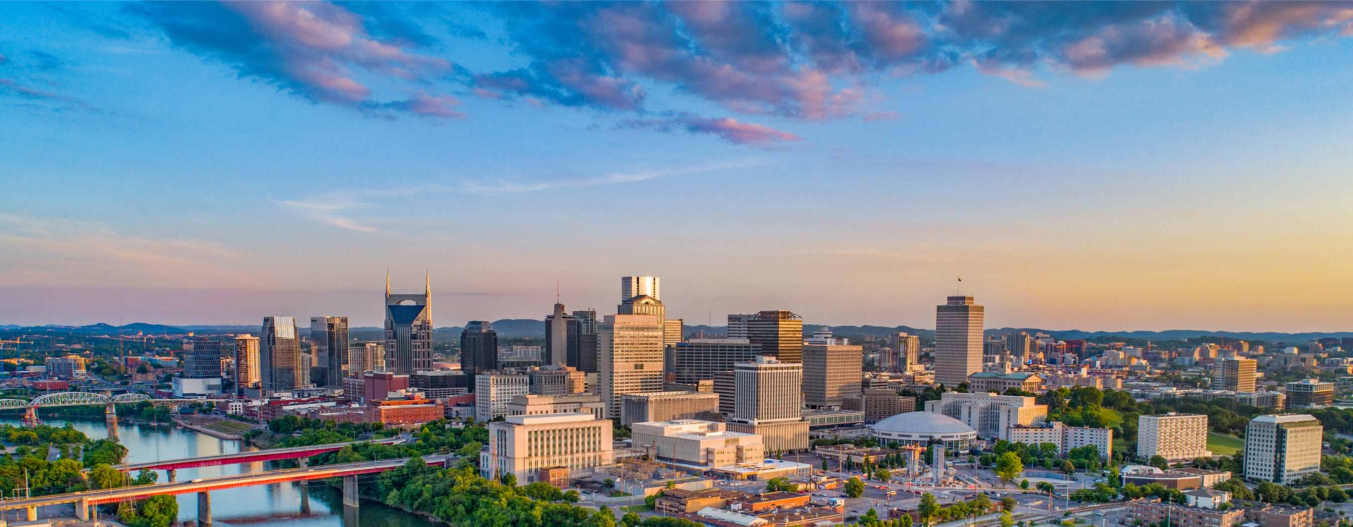 Nashville skyline at sunset.