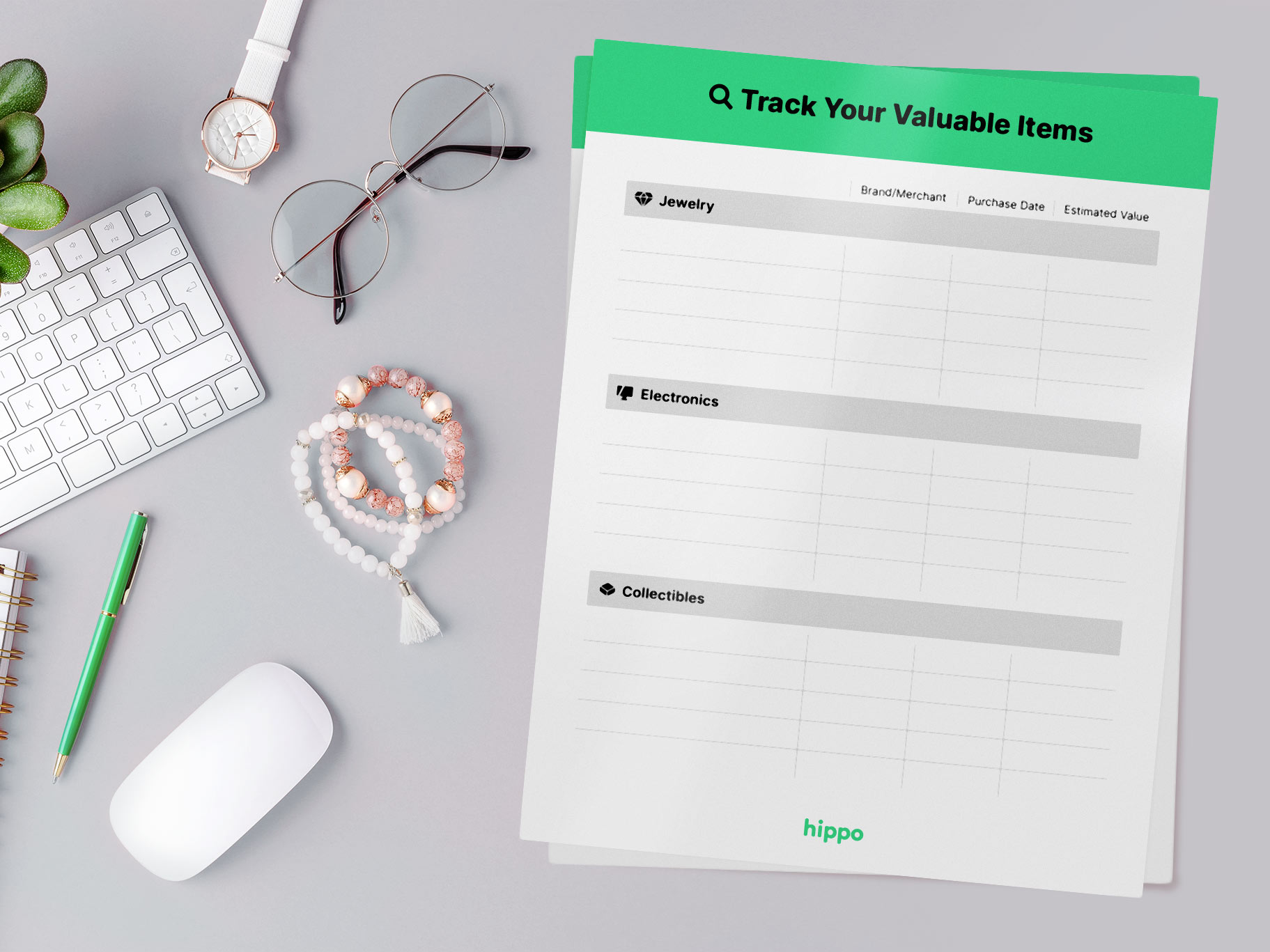 valuable items tracker on a desk