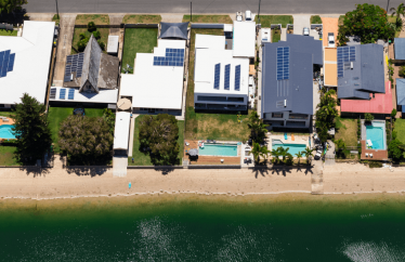 top level view of houses along a coastline